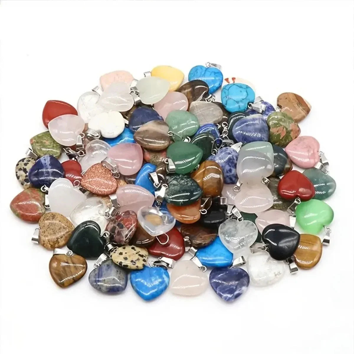 10pcs Natural Stone Crystal Heart Pendants Exquisite Jewelry Accessories In Mixed Colors Crystal Healing Stones for Diy Jewelry