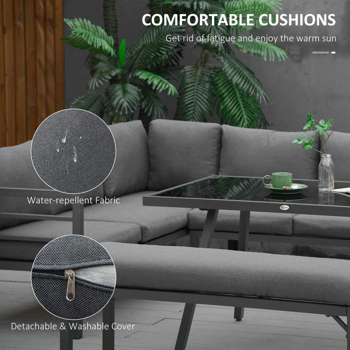 4 Piece L-Shaped Aluminium Garden Furniture Set 8-Seater Grey-4