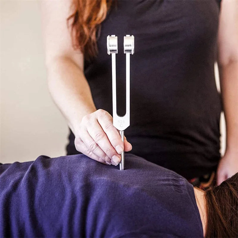 128Hz Chakra Tuning Fork with Velvet Bag Hammer & Cleaning Cloth for Meditation Yoga Sound Tool
