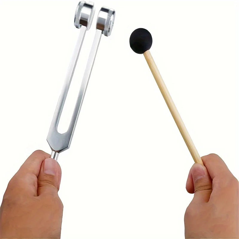 128Hz Chakra Tuning Fork with Velvet Bag Hammer & Cleaning Cloth for Meditation Yoga Sound Tool