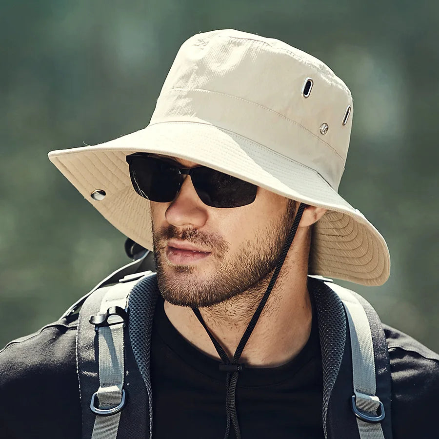 Summer Bucket Hat For Men Fisherman Cap Fishing Outdoor Sunshade Big Brim Sunscreen Riding Hiking Suncreen Sunhat