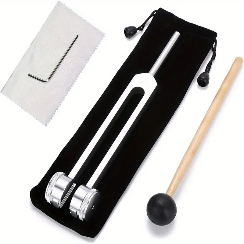 128Hz Chakra Tuning Fork with Velvet Bag Hammer & Cleaning Cloth for Meditation Yoga Sound Tool