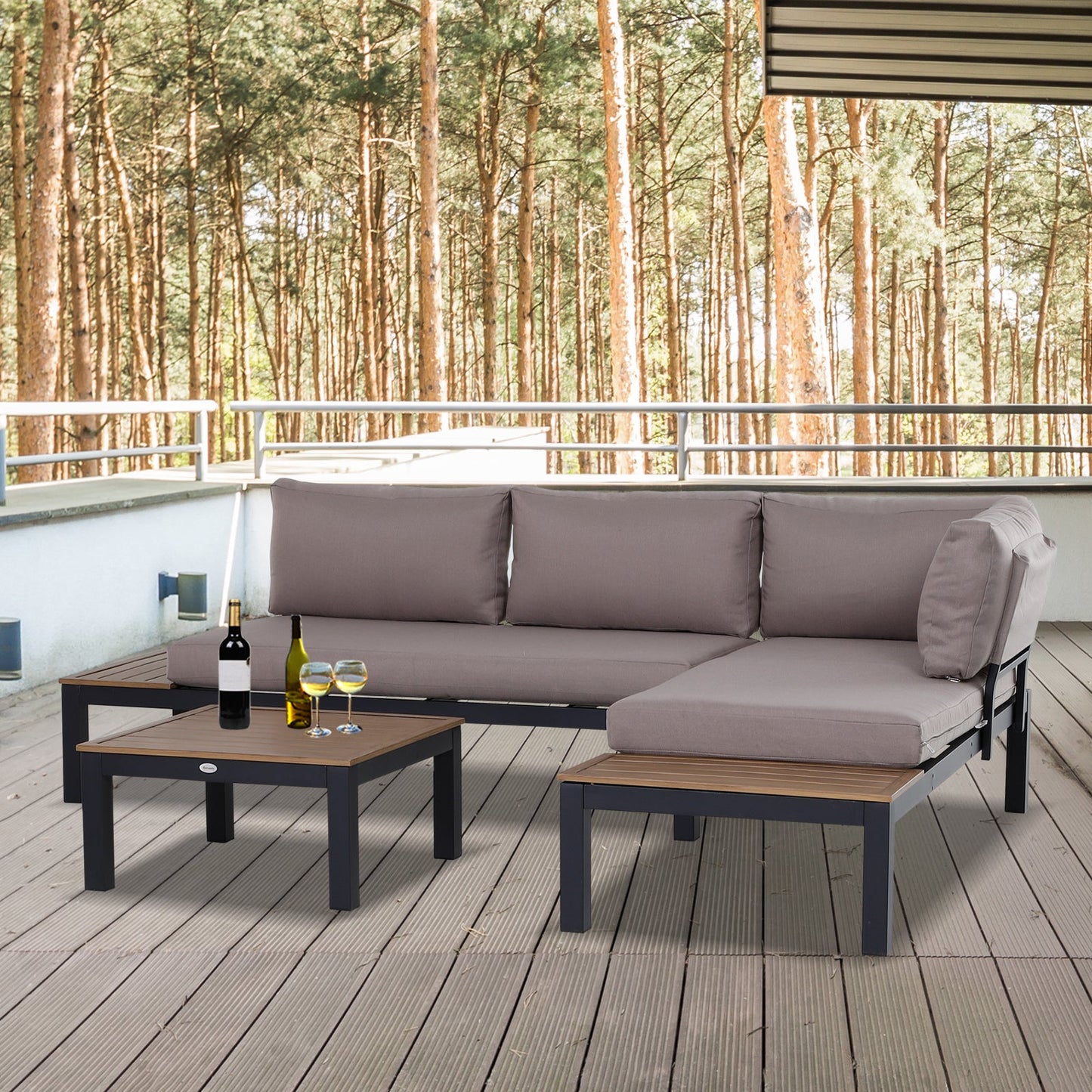 3 Piece Aluminium Frame Outdoor Garden Furniture Set - Mixed Grey-1