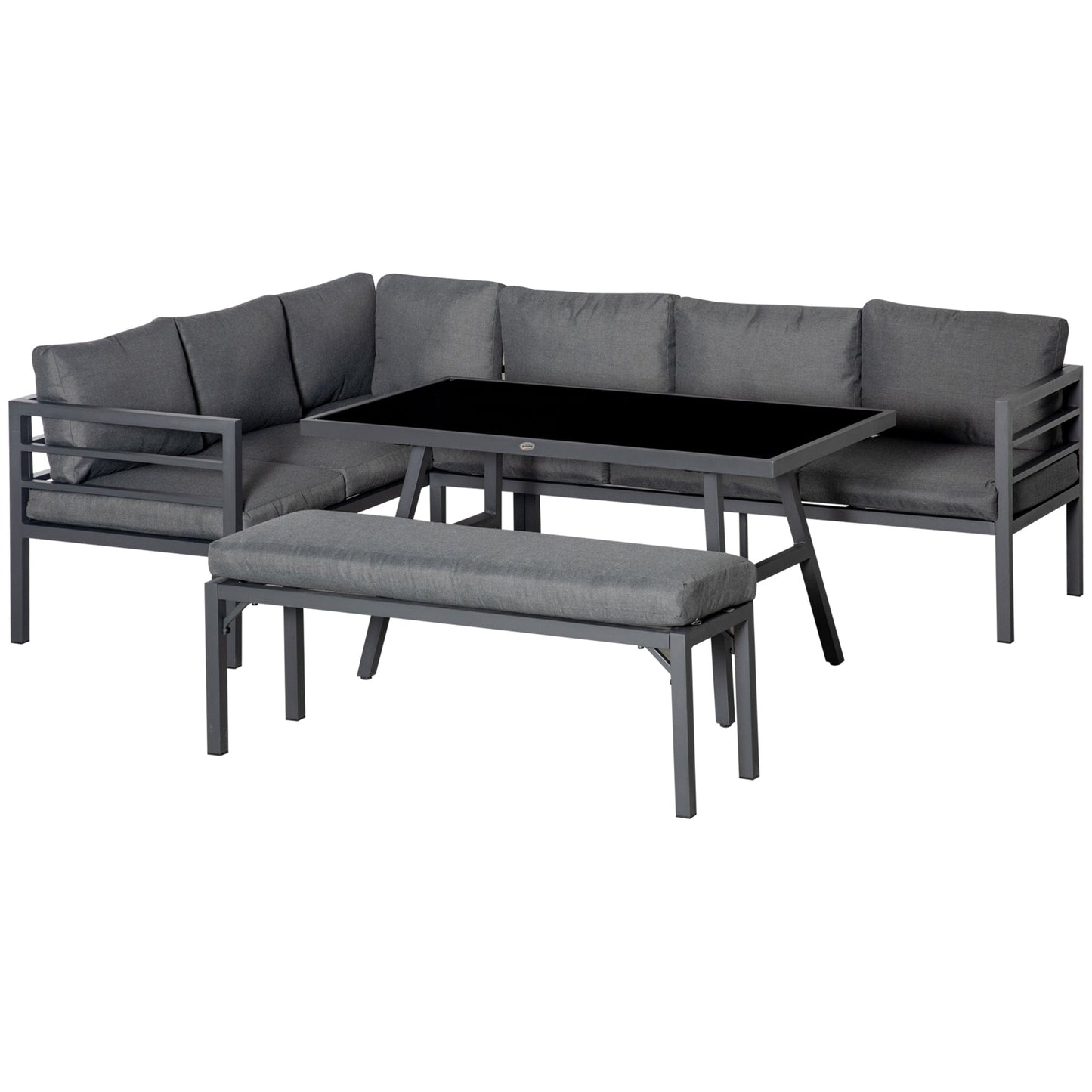 4 Piece L-Shaped Aluminium Garden Furniture Set 8-Seater Grey-0