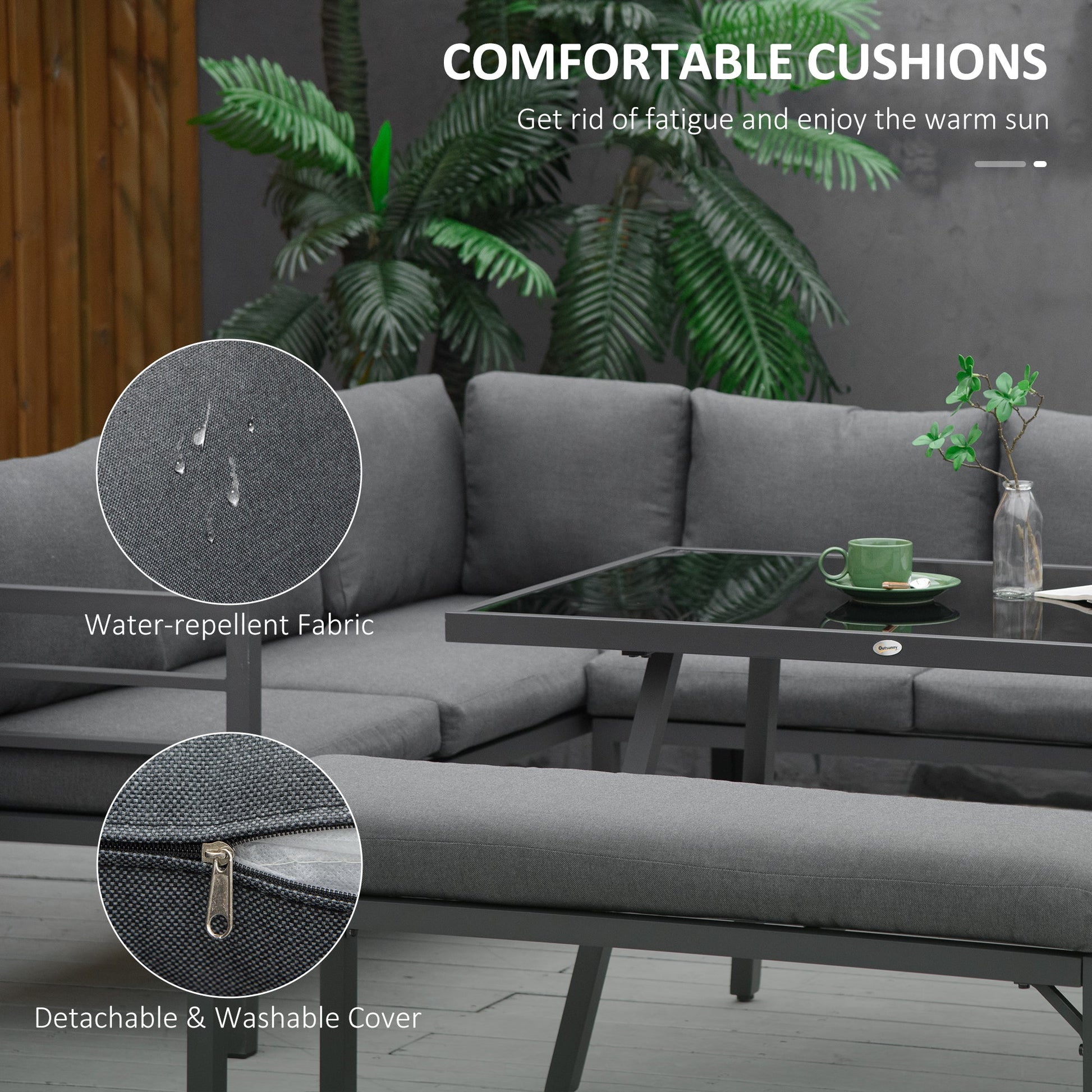 4 Piece L-Shaped Aluminium Garden Furniture Set 8-Seater Grey-4