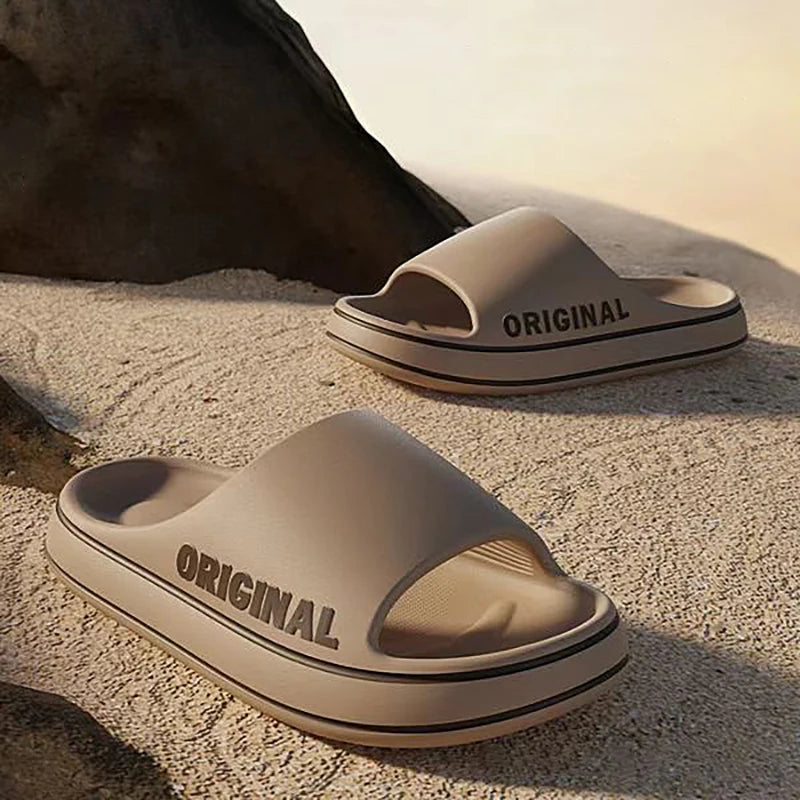 Feslishoet Women Letter Slippers Beach Slides Solid Color Mens Thick Sole Indoor Bathroom Anti Slip Shoes Summer Couple Sandals
