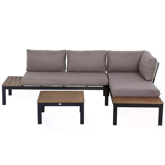 3 Piece Aluminium Frame Outdoor Garden Furniture Set - Mixed Grey-0