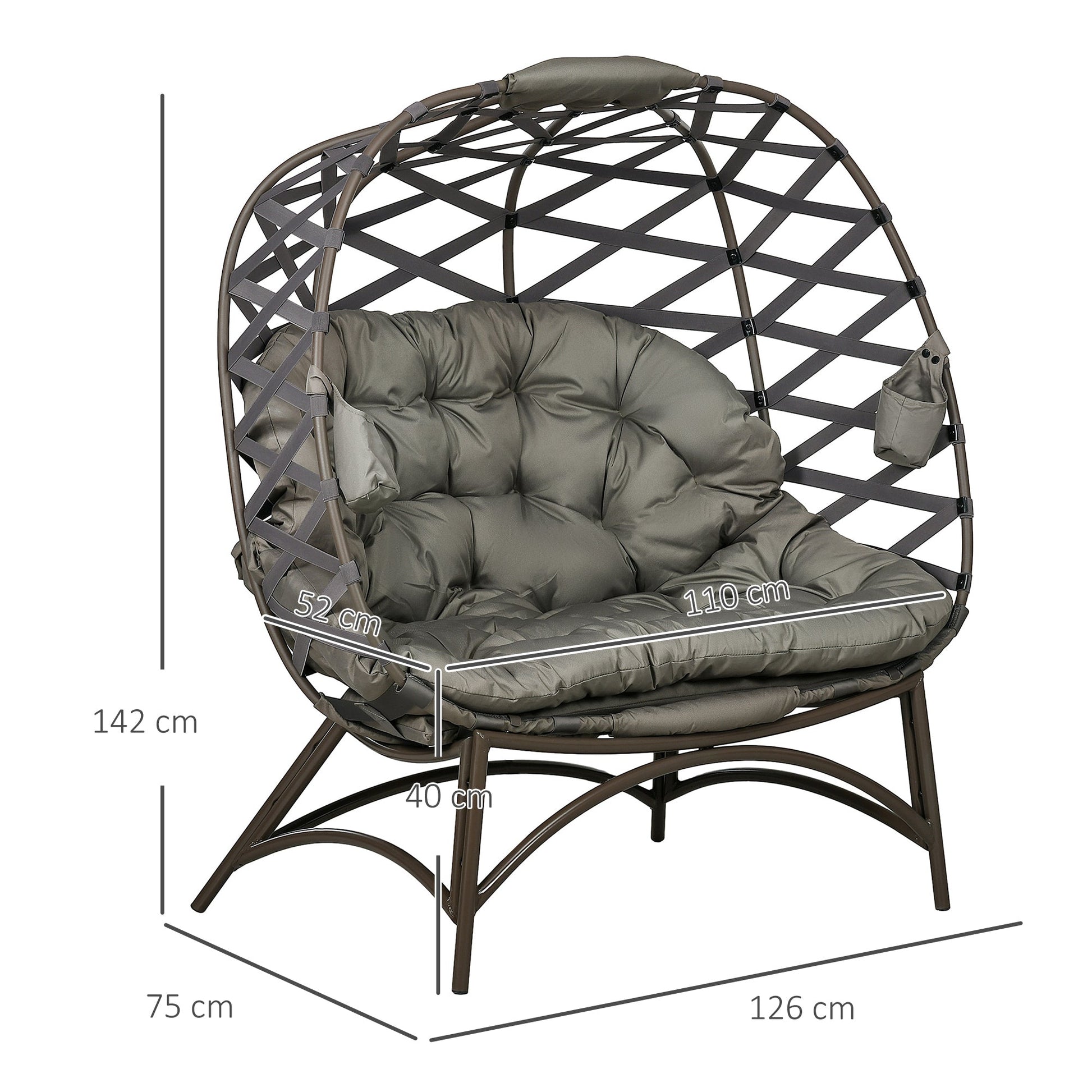 2 Seater Outdoor Egg Chair Set with Cushions and Cup Holders - Sand Brown-2
