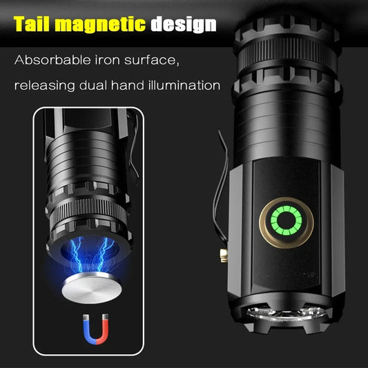 2000LM Mini LED Flashlight Rechargeable Powerful EDC Torch Emergency Camping Lantern with Tail Magnet Hat Clip Fishing Lantern