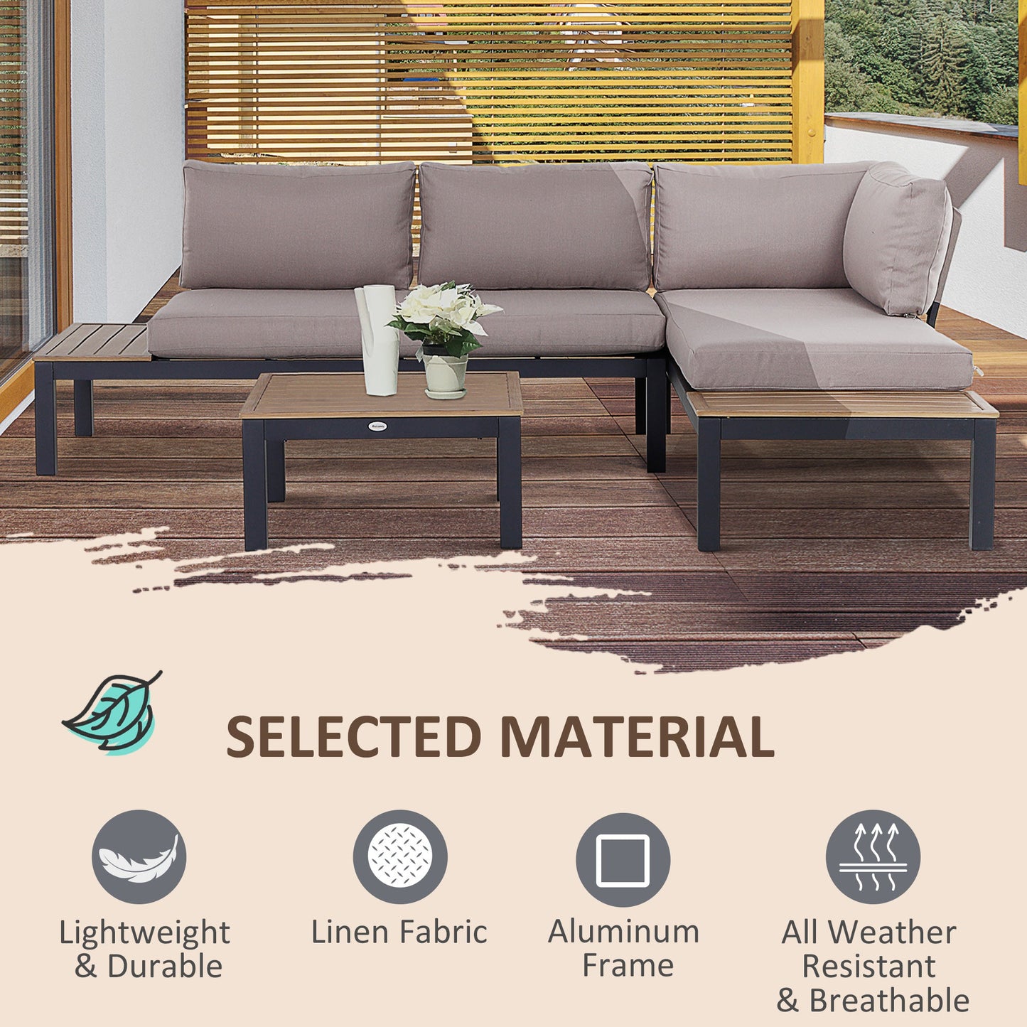 3 Piece Aluminium Frame Outdoor Garden Furniture Set - Mixed Grey-3