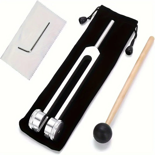 128Hz Chakra Tuning Fork with Velvet Bag Hammer & Cleaning Cloth for Meditation Yoga Sound Tool