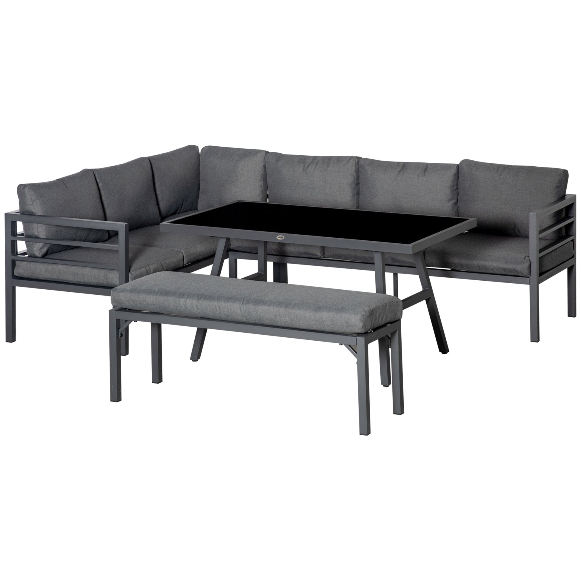 4 Piece L-Shaped Aluminium Garden Furniture Set 8-Seater Grey-0