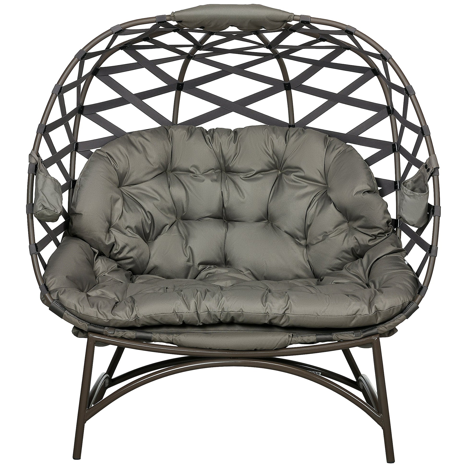 2 Seater Outdoor Egg Chair Set with Cushions and Cup Holders - Sand Brown-0