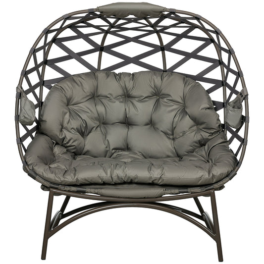 2 Seater Outdoor Egg Chair Set with Cushions and Cup Holders - Sand Brown-0