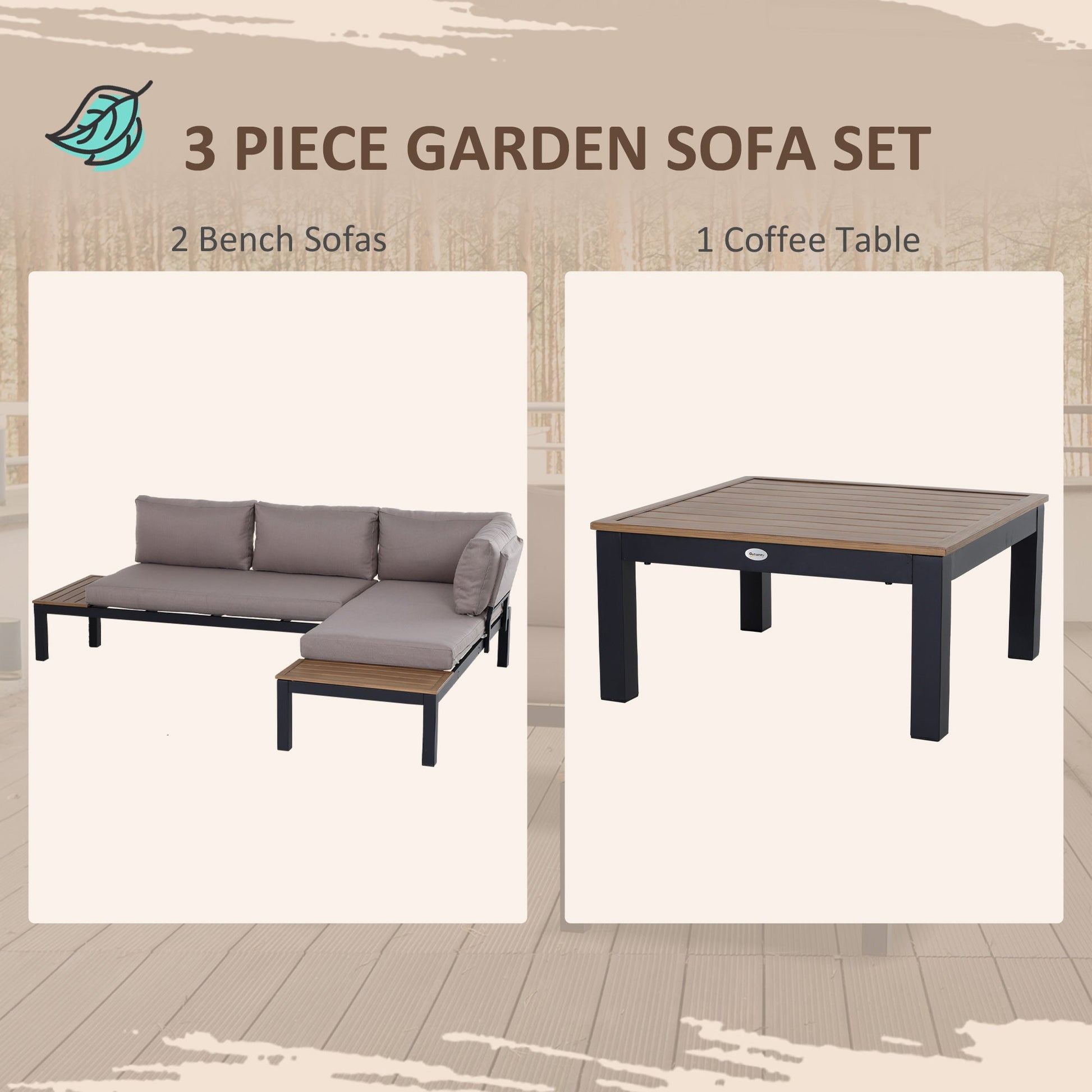 3 Piece Aluminium Frame Outdoor Garden Furniture Set - Mixed Grey-4